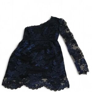Madison Marcus Dress Womens XS Navy Blue Excellent One Shoulder Silk‎ Lace Mini